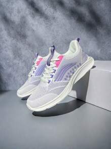 Zapatillas informales con cordones de color contrastante de moda para adolescentes - Zapatos de malla transpirables antideslizantes, adecuados para correr y caminar al aire libre