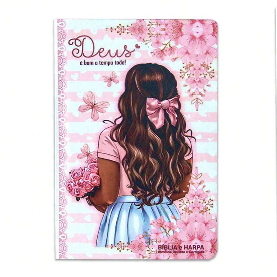 Biblia Sagrada Com Harpa - Palavra de Jesus em Vermelho - Capa Dura Média - Flores Aquarela