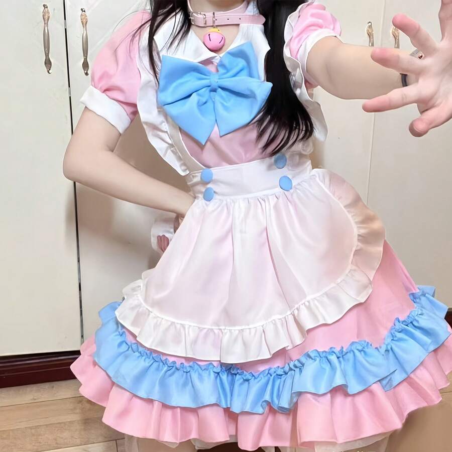 1件少女柔软可爱女仆装套装，仅包含连衣裙，适合角色扮演，可用于节日派对、各种节日、情人节礼物、日常及节日场合，如万圣节和春季。