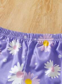 2 Peças Conjunto de Pijamas Ajustados para Meninas, Regata e Shorts Estampados com Margarida, Roupa Íntima Respirável e Confortável de Verão