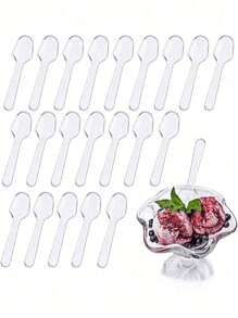 100pcs Disposable Transparent Plastic Mini Spoons, Ice Cream Spoons, Dessert Spoons, Coffee Spoons, For Party Service, Suitable For Weddings, Parties, Gatherings, Cakes, Desserts, Coffee And Fruit Salad Tasting, Halloween