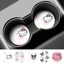 Sanrio 2 Stücke Hello Kitty Muster Auto Getränkeuntersetzer, süße Cartoon rutschfeste und wärmeisolierende Untersetzer, Untersetzer, um Ihren Getränkehalter im Auto sauber und trocken zu halten, Autozubehör, Getränkehalter Dekorationen.