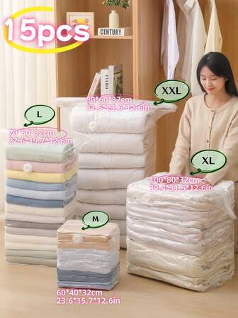 15/4/1 Pc, Extra Large Vacuum Compression Bags [Pump Not Included] For Clothes, Quilts, Cabinet Storage - Save 80% Space, L Three-Dimensional Storage Bags, Manual Exhaust Storage Tools, Home Storage Bags, Bedroom Storage Bags, Travel Storage Bags (4 Sizes Available) Decoration Autumn Decoration Holiday Decoration Room Decoration Home Decoration Autumn Decoration Bedroom Decoration [Hot Selling Storage Bags]