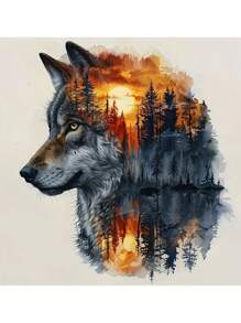 1PC Diamond Art Painting Kits Crafts Stickers Animal Theme Wolf And Forest Reflection Mosaic Set Embroidery 5D DIY Cross Stitch Luxury Room Home Party Wall Decor Family Friends Teachers Holidays Gift