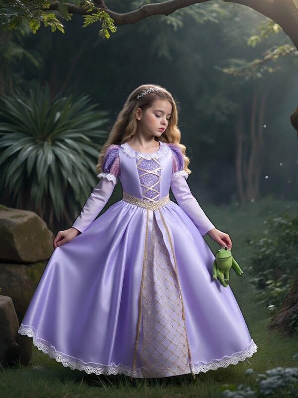 Vestido de tutú de princesa con manga larga y brillos para niñas pequeñas, para fiesta de cumpleaños, concurso de belleza, actuaciones. No incluye diadema