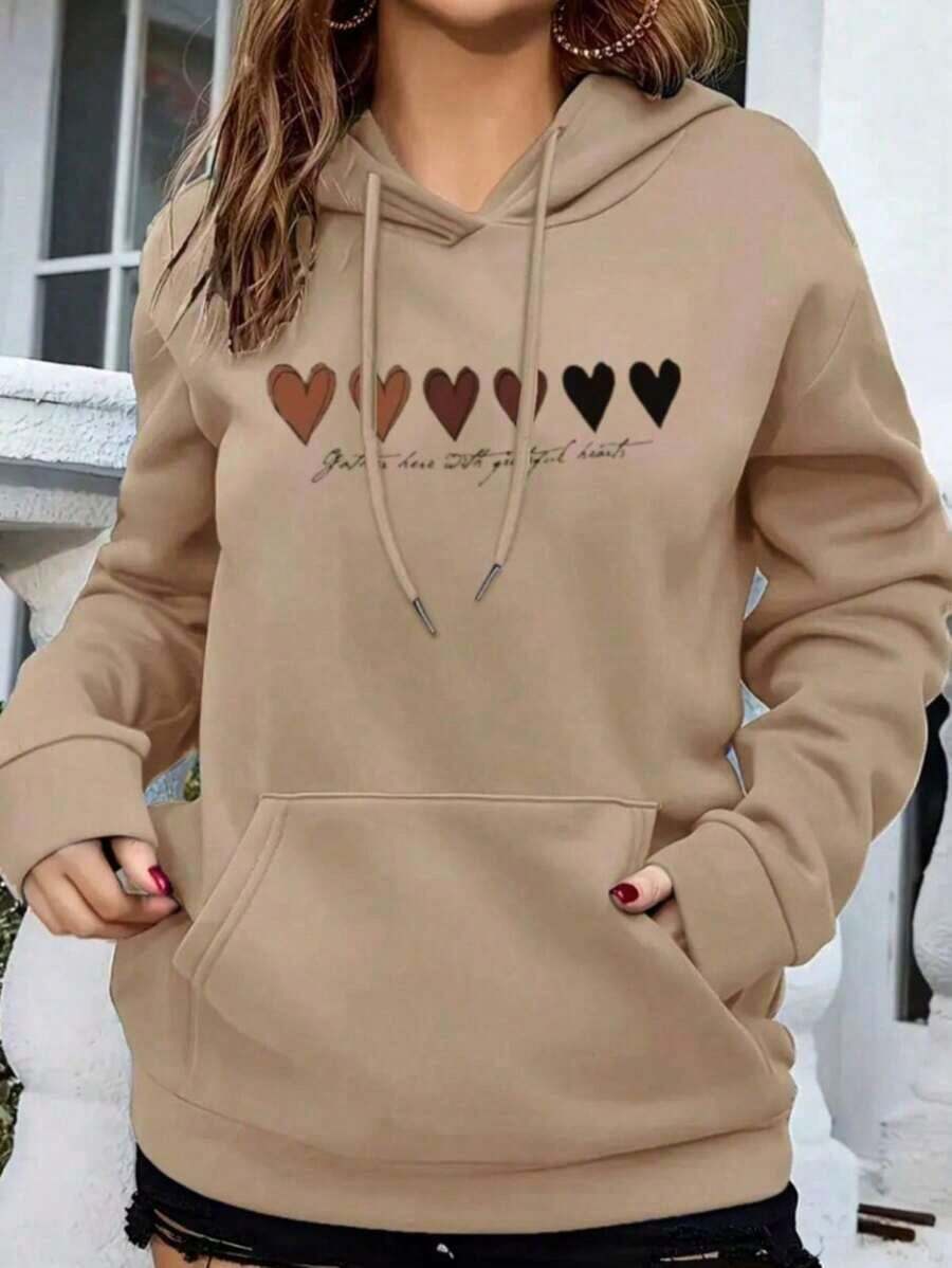 Women's Tumblr Hearts Sweatshirt Premium Cotton Hooded Jacket - 米色 - 查看 1
