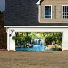 2D 门横幅，乡村瀑布场景车库门横幅 - 大型户外装饰，适合烧烤、家庭聚会和所有季节活动，无需电源，瀑布装饰 - 彩色 - 查看 2