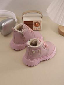 男女儿童雪地靴，秋冬新款，带拉链，厚实保暖，轻便时尚户外雪地靴 - 粉色 - 查看 5