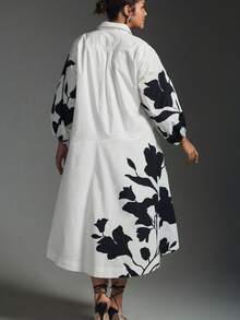 1pc Elegant Leaf & Floral Print Dress