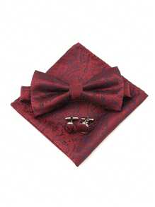 Set de 3 piezas que incluye corbata con estampado retro de cachemira, pañuelo y gemelos, accesorios formales para padrinos de boda y negocios