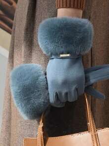 1 Pair Solid Color Elegant Casual Polyester Touchscreen Full Finger Gloves, Warm, Fashion, Suitable For Daily Wear, Cycling, Students, Plush Cuff, Women, Autumn/Winter