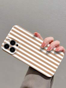 1pc Minimalist Striped Pattern Glossy Perforated Plastic Protective Phone Hard Case For IPhone 11/12/13/14/15/16 Pro Max
