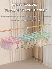1pc Plastic Clothes Drying Rack With 32 Hooks, Foldable And Drip-Proof Design, Suitable For Hanging Clothes, Underwear, Socks And Plus Size, Not For Coats, Dresses, Pants, Shoes, Jeans, Thick Skirts, Spring/Summer Tops, Ergonomic Design, Electricity-Free Space Saving Sock And Underwear Drying Rack, Home, Bathroom, Dorm Wardrobe Storage Organizer