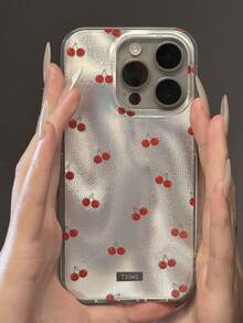 Simple Cherry Pendant Phone Case Compatible With IPhone 16 15 14 13 12 11 Pro Max Plus Creative Shockproof Soft Flash Cases Shell Korea Gift Girl - Silver - View 3