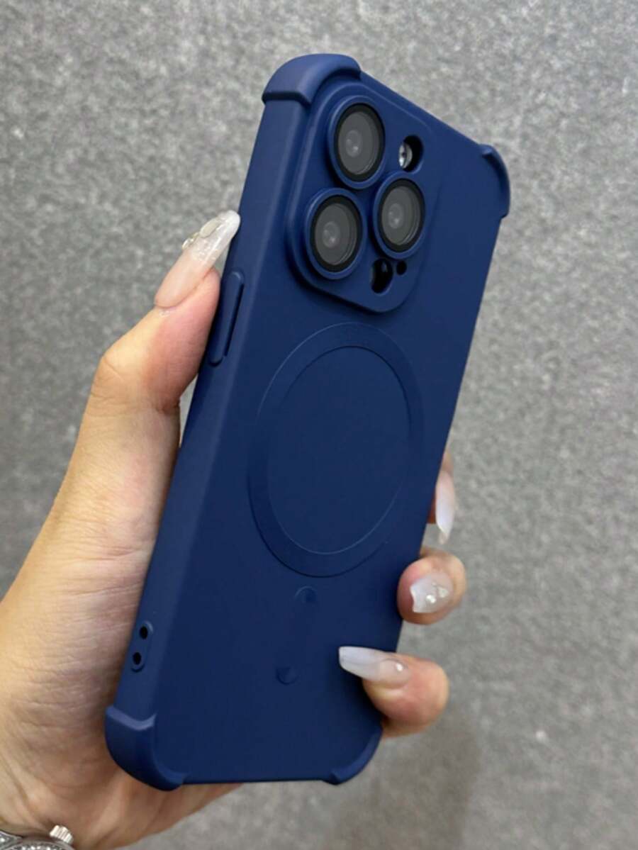 海军蓝磁性硅胶防震软壳，兼容 17 Pro Max、17 Pro、17 Air、17、16、15、13、12、14 Pro Max Plus，支持无线充电，带镜头保护盖，春季礼品壳