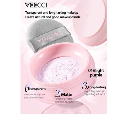 VEECCI Polvos sueltos de enfoque suave que transmiten bruma, maquillaje de control de aceite, compacto de reparación de maquillaje, portátil