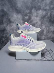 Zapatillas informales con cordones de color contrastante de moda para adolescentes - Zapatos de malla transpirables antideslizantes, adecuados para correr y caminar al aire libre