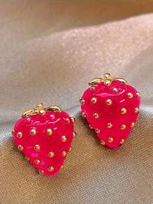 1 Pair Retro Cute Strawberry Design Earrings, Suitable For Women, Daily Wear Or Gift
