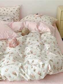 2/3pcs Pink Floral Duvet Cover Set, Bedding, Ultra Soft Skin-Friendly Duvet Cover, Suitable For Dormitory, Washable Duvet Cover, Ditsy Floral Pattern Duvet Cover Set, Without Duvet Insert, Suitable For Twin, Full, Queen, King And Other Bed Sizes, All Seasons, Bedroom Home Decor, Bedding Gift, Machine Washable, Twin, Full, Queen - Baby Pink - View 9