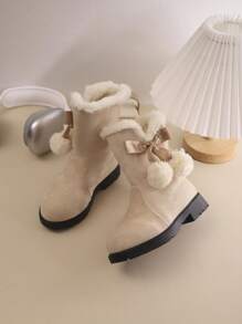 女童冬季新款高帮保暖毛绒时尚优雅简约防寒学院风厚靴