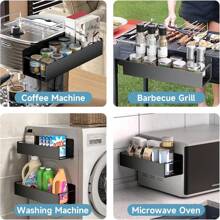 4 piezas de estantes magnéticos de metal para especias y almacenamiento, adecuados para refrigerador, horno y lavadora, organizador de almacenamiento negro para refrigerador