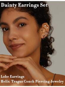 Milacolato 21Pairs Surgical Steel Flat Back Earrings Hypoallergenic 20G Screw Back Nap Stack Cartilage Earring Stacks - Nhiều màu - Xem 4