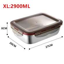 Set 304 Stainless Steel Lunch Box Microwave Heating Bento Box Fruit Food Sauce Fresh-Keeping Box Refrigerator Container Box - 600ML - 查看 11