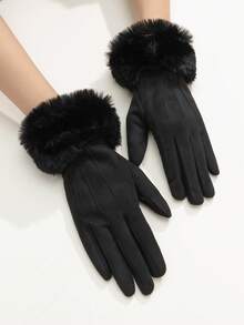 1 Pair Solid Color Casual Elegant Polyester Touchscreen Full Finger Gloves, Warm Thermal Lined, Cute For Students, Cycling, Adults, Outdoor, Winter