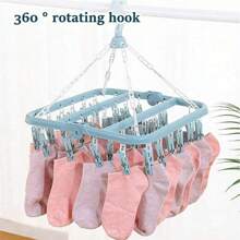 1pc Plastic Clothes Drying Rack With 32 Hooks, Foldable And Drip-Proof Design, Suitable For Hanging Clothes, Underwear, Socks And Plus Size, Not For Coats, Dresses, Pants, Shoes, Jeans, Thick Skirts, Spring/Summer Tops, Ergonomic Design, Electricity-Free Space Saving Sock And Underwear Drying Rack, Home, Bathroom, Dorm Wardrobe Storage Organizer