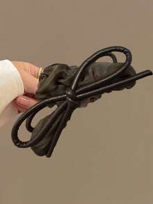 1 件女士柔软网状褶皱发爪夹，优雅蝴蝶结鲨鱼夹发夹头饰时尚发饰优雅发夹