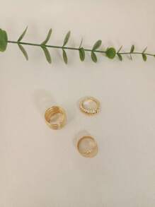 3 pièces Lot Élégant Rétro Ton Or Géométrique Anneaux - Larges Bandes Distinctives Et Conception Tressée Unique, Idéal Pour Le Port Quotidien, Les Fêtes, Les Anniversaires, Noël, La Saint-Valentin, Cadeaux D'accessoires Brillants