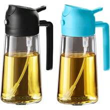 16oz\/470ml Olive Oil Dispenser - 2 In 1 Olive Oil Spray Bottle Cooking, Kitchen Tools, Fryer, Salad, And BBQ - Black - Black & Sky Blue - View 13
