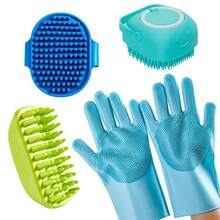 Set de 4 piezas para aseo de mascotas - Cepillo suave para desenredar y guantes de masaje, adecuado para mascotas de pelo corto y largo, herramientas de baño y desenredado (3 * azul + verde) - Azul - Ver 8