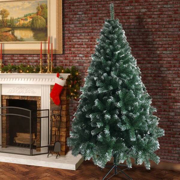 Sapin de Noël de 6 pieds avec pattes en fer et 650 branches en PVC blanc