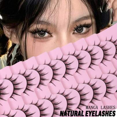 10 Cặp Mi Giả Kiểu Hoạt Hình Mắt Mèo Tự Nhiên, Mi Giả Lông Chồn Dày Chéo, Mi Giả Anime, Dụng Cụ Trang Điểm Làm Dài Mi, Mi Giả Dự Tiệc & Du Lịch, Mi Giả Dải, Mi Giả, Mi Giả
