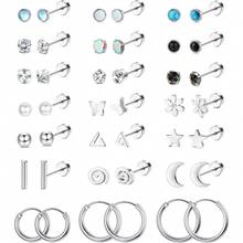 Milacolato 21Pairs Surgical Steel Flat Back Earrings Hypoallergenic 20G Screw Back Nap Stack Cartilage Earring Stacks - Nhiều màu - Xem 12
