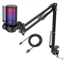Kit de Microfone de Jogos Profissional USB, Microfone Condensador de Podcast com Braço de Boom e Luz RGB, Microfones Plug&Play para Transmissão, PC, Computador
