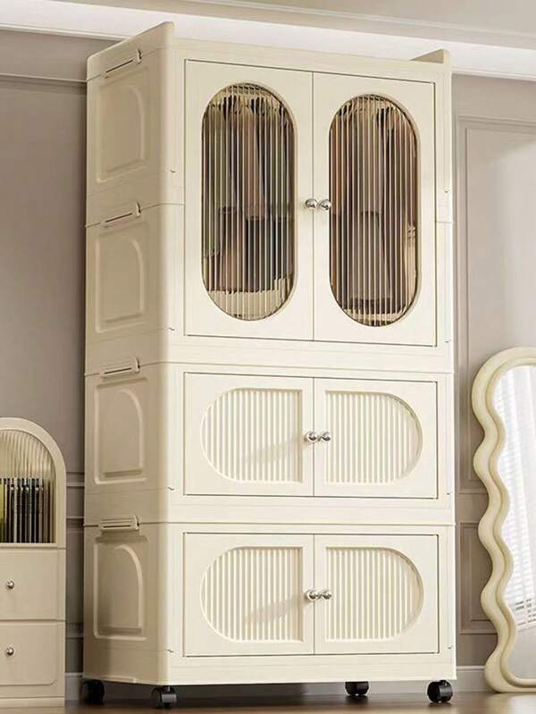 5/4/3/2/1 Layer No-Assembly Adult & Baby Wardrobe, Versatile Children Clothes Storage Cabinet, Plastic Folding Organizer Closet For Home Use