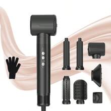 UKLISS Secador de Cabelo 7 em 1 | Escova de Ar Quente, Auto Encaracolamento e Alisamento | Motor Profissional de 110 mil RPM | Estilo Rápido em 30s | 7 Cabeças Intercambiáveis | Conjunto de Presentes do Dia dos Pais + Prime Day | Pronto para Viagem no Verão (Preto)