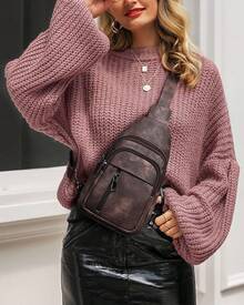 MASINTOR Sling Bag Women - Crossbody Bags Fanny Pack With Vegan Leather - Adjustable Sling Backack Travel Mocha Brown - Mocha Coffee - View 2