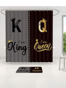 1pc/4pcs Crown Shower Curtain Sets With Rugs, King, Queen Shower Curtain Set With Rugs, Toilet Lid Cover And Bath Mat, Modern Bathroom Decor With Bath Mats And 12 Plastic Hooks Bathroom Accessories - Multicolor - View 7