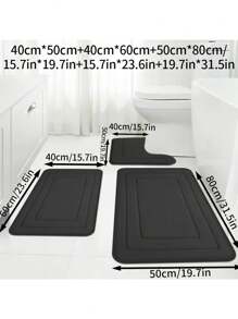 3pcs Memory Foam Super Absorbent Bath Mat Set, Non-Slip Bathroom Mats, Ultra Soft Plush Bath Rugs, For Bathtub, Shower, Bathroom Accessories, Bathroom Decor, Home Decor