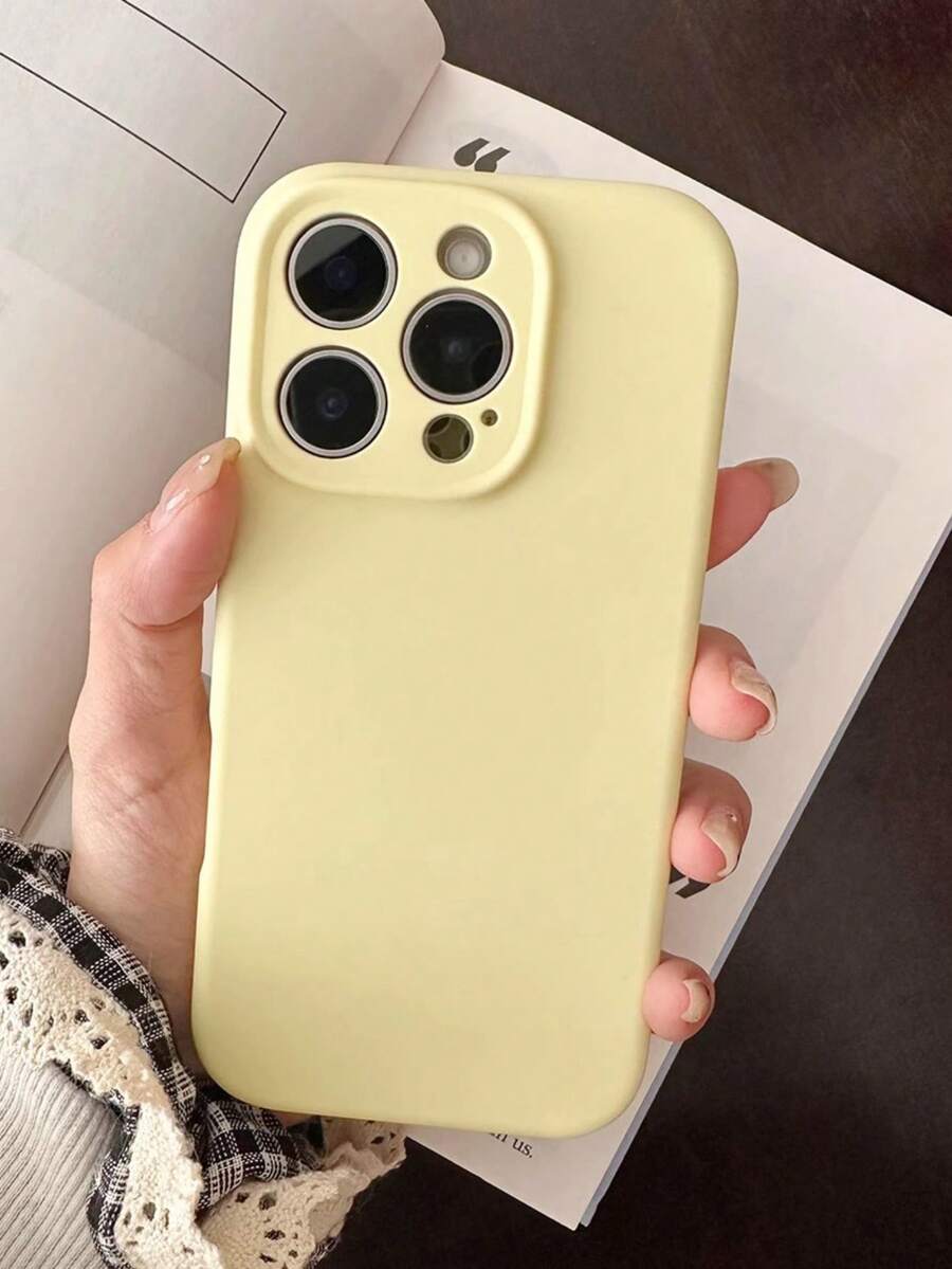 Ốp lưng điện thoại silicon màu trơn bảo vệ ống kính, tương thích với iPhone 17 Pro Max, 17 Pro, 17 Air, 16, 15, 14, 13, 12 Pro Max, 11. Ốp bảo vệ toàn diện màu kẹo ngọt. - Màu vàng - Xem 1