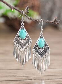 TopHanqi 1 Pair Bohemian Geometric Turquoise Imitation Tassel Drop Earrings, Versatile For Women Everyday/Party/Work, Gift, All Season