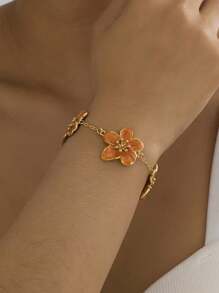 1pc 2025 New Style Summer Vacation Fancy Green Oil Drop Flower Design Bracelet For Women, Wedding Gift