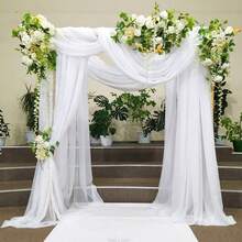 Wedding Backdrop Curtain, Elegant Modern Solid Sheer Backdrop Drapes Party Favor - 白色 - 查看 1