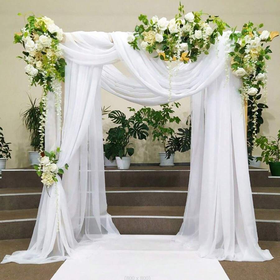 Wedding Backdrop Curtain, Elegant Modern Solid Sheer Backdrop Drapes Party Favor - 白色 - 查看 1