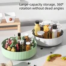 1pc 360° Rotating Spice Rack, Plastic Material, Kitchen Storage Tray, Minimalist Style, Multiple Colors Available, Circular Shape, Vertical Striped Pattern, Rotating Storage, Suitable For Daily Kitchen Organization