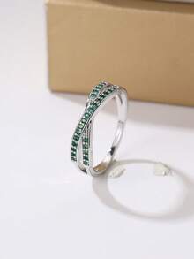 1pc Minimalist Micro Inlaid Cubic Ring, Perfect Gift Choice - Silver - View 9