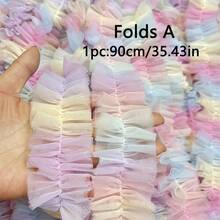 1 Yard Regenbogen zweischichtiger voluminöser transparenter Farbverlauf Spitzenbesatz, geeignet für DIY-Kleidung, Partykleider, Stirnbänder und Haarzubehör - Verschiedenfarbig - Übersicht 7